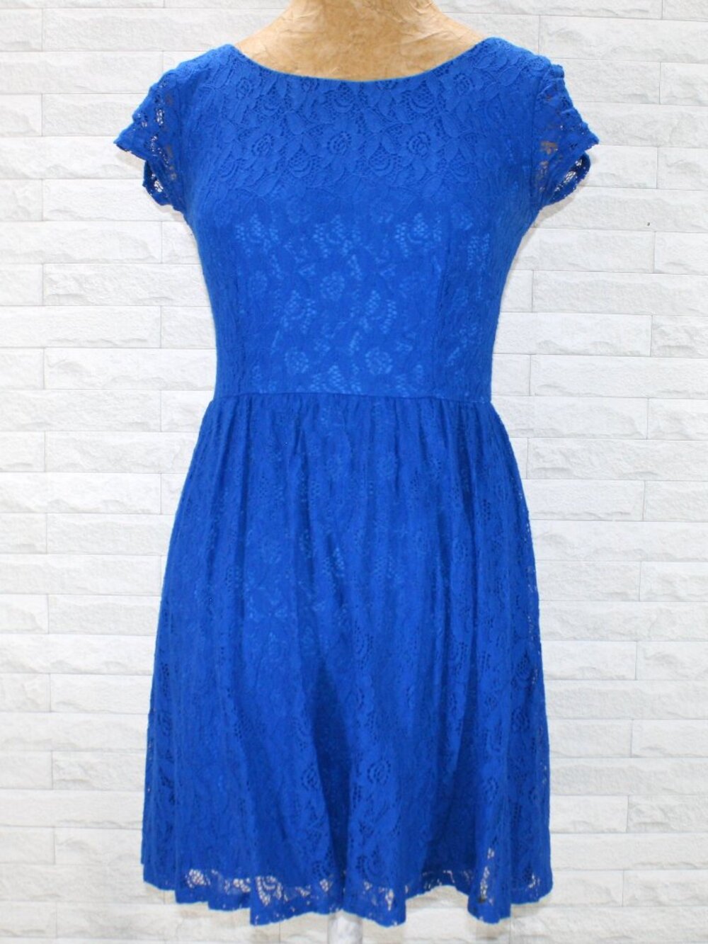 B DARLIN Dress Lace Party Dance Cap Sleeve Fit & Flare Mini Royal Blue Jr 5